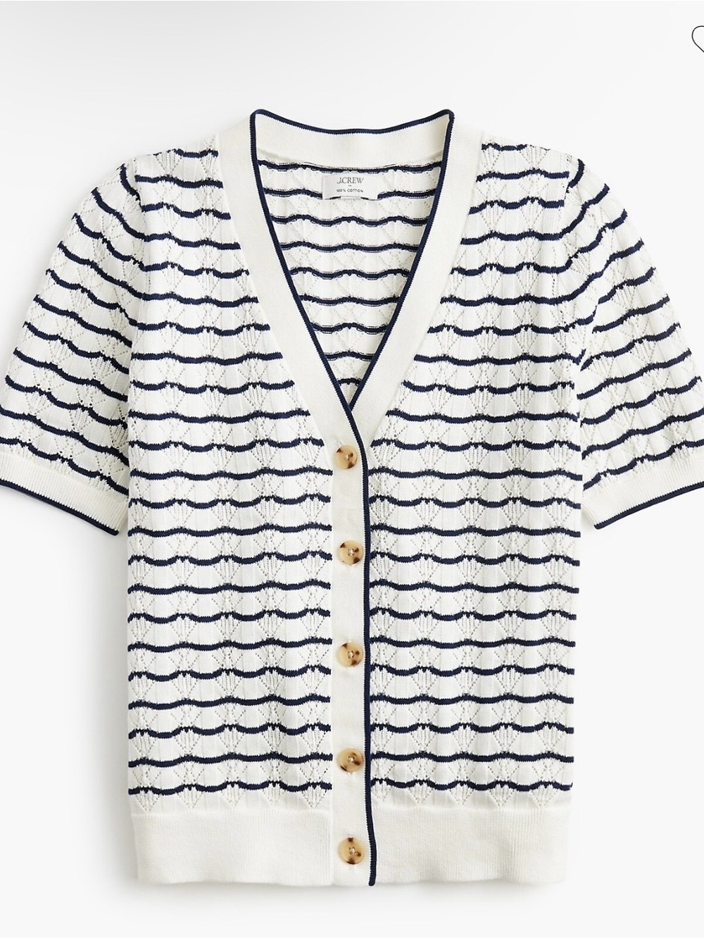 J. Crew Factory Cream and Navy Striped Short-Sleeve V-Neck Cardigan
